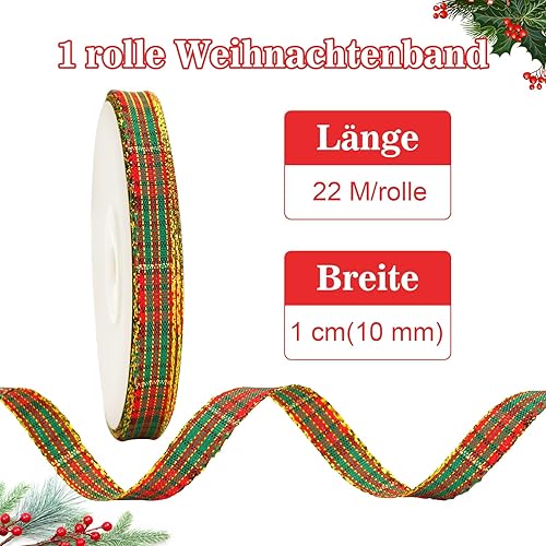 jijAcraft Ruban de Satin de Noël 25 mm, Ruban de Noël Rouge et Vert avec Motif d'arbre de Noël, Ruban Cadeau 44 m Ruban en Tissu Joyeux Noël - pour Noël, décoration et Emballage Cadeau - Nail Gallerys
