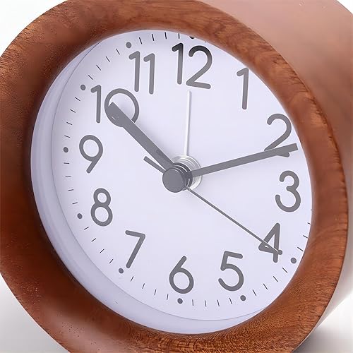 Lancoon Rond Réveil en Bois, Analogique Silencieux avec Chiffres Arabes Fonction Veilleuse Snooze Fonctionnement sur Batterie Facile à Régler pour Le Chevet De La Chambre De Bureau (Marron) - Nail Gallerys