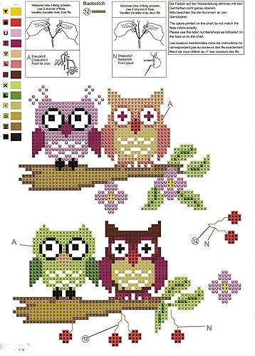 Kamaca Kit de broderie couple de hiboux amoureux, Coton, Blanc/multicolore, Mitteldecke 80 cm x 80 cm - Nail Gallerys