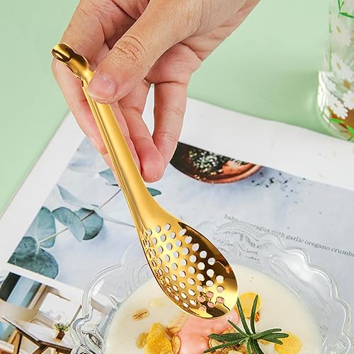 Écumoire - Passoire, Ustensile de cuisine, Cuillère de cuisine dorée ou argentée pour sauces | Ragoûts, caviar, sauces et céréales. Filtre à cuillère fendue pour la sphérification moléculaire - Nail Gallerys