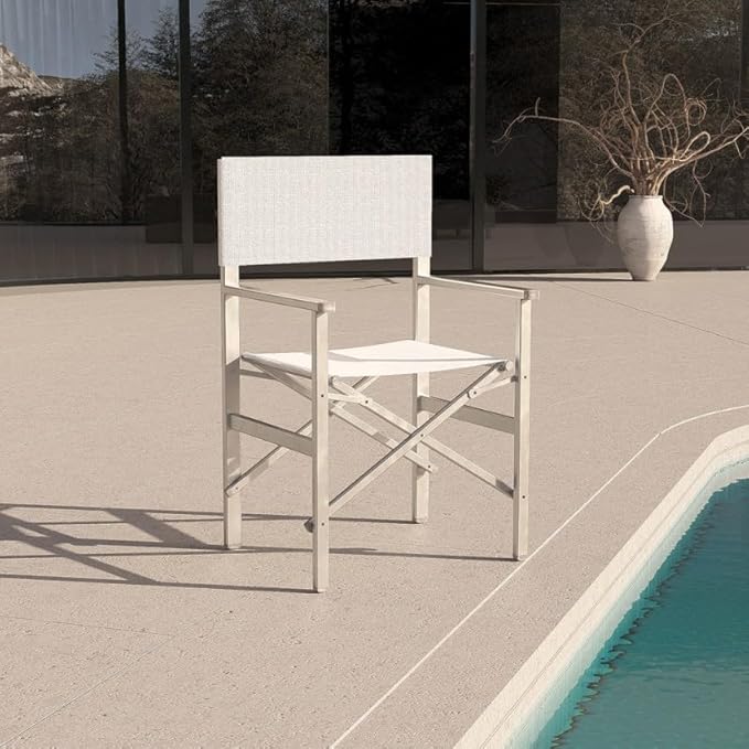 Produce Shop Lot de 4 chaises de plage en aluminium textilène, réalisateur en or, blanc - Nail Gallerys