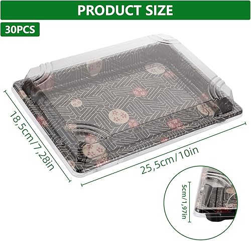 LOPYXBR Lot de 30 boîtes de préparation de repas - 25,5 x 18,5 x 5 cm - Plateau de service avec couvercle - Réutilisables - En plastique - Pour sushis, sandwichs, fruits et plats - Nail Gallerys