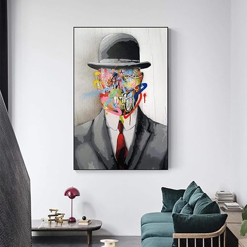 Yishui Art Rene Magritte Oeuvre Célèbre Fils De L'Homme Graffiti Street Art Affiches Et Impressions Peintures Sur Toile Pour La Décoration Intérieure Photos 60x80cm (24x31in) Sans Cadre - Nail Gallerys