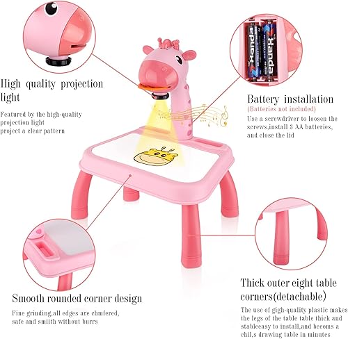 MOMSIV Aolieh Suivi et Dessin du projecteur Toy, Table de projecteur de Dessin pour Enfants, Tracer et Dessiner Le projecteur pour Enfants avec projecteur Intelligent et Musique Lumineuse (Rose Deer) - Nail Gallerys