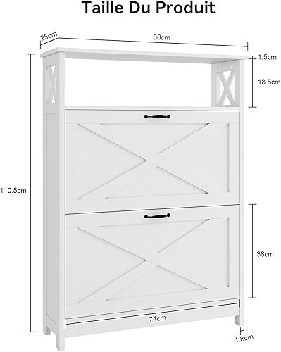 YU YUSING Meuble Rangement Chaussure d'Entrée Étroit 80x25x110cm, 6 Étagères 2 Portes 16 Paires, Séparateurs Réglables, Armoire Commode à Chaussures, Meuble Entrée Couloir, Design Moderne Blanc - Nail Gallerys