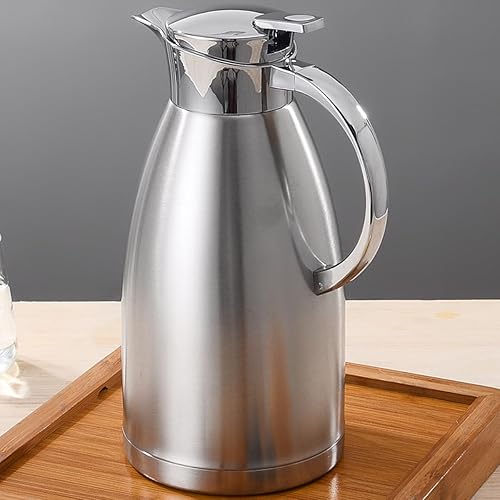 Chesnia Carafe isotherme 2,3 l en acier inoxydable - Carafe isotherme à double paroi - Pour garder le thé, le lait et les boissons chaudes ou froides - Nail Gallerys
