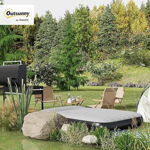 Outsunny Matelas Gonflable 2 Personnes avec Pompe électrique intégrée, Sac de Transport, Appui-tête, Surface floquée, pour Camping, 191 x 137 x 30 cm, Gris Clair - Nail Gallerys