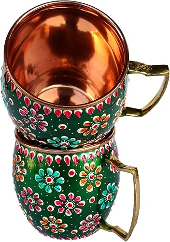 Rastogi Bricolage Faite à la Main en cuivre Pur extérieure Peinte à la Main Art Travail Vin, Vodka, Bière, Cocktail, jus de Fruits, DE Froid Tasse à café Mug – 453,6 Gram Vert - Nail Gallerys