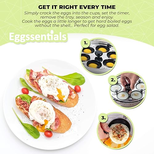 Eggssentials oeufs pochés - 6 tasses antiadhésives pour pocher les œufs - poêle à œufs en acier inoxydable certifiée FDA et qualité alimentaire PFOA avec spatule gratuite - Nail Gallerys