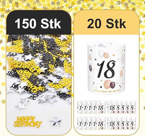 YiksunMY - Lot de 20 lanternes de table d'anniversaire avec 150 confettis melanges - Decoration de table d'anniversaire - 18 ans - Fte - Papier - Melange de couleurs - 27 x 10 cm - Nail Gallerys