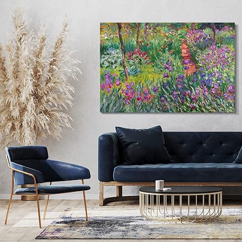 Printed Paintings Impression sur Toile (120x80cm): Claude Monet - Le Jardin Iris à Giverny - Nail Gallerys