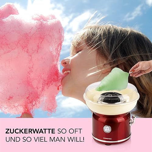 GOURMETmaxx Machine à Barbe à Papa pour la Maison au Design rétro | avec Accessoires pour Cotten Candy | 10 bâtons de Barbe à Papa réutilisables et cuillère de Mesure [Rouge/Vanille] - Nail Gallerys