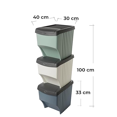 SUSTANIA Système de tri des déchets de qualité supérieure à 3 compartiments, empilable, avec volume de 3 x 22 l, poubelle et système de tri des déchets pour la cuisine et la maison, 40 x 30 x 33 cm, - Nail Gallerys
