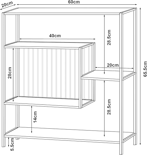 [en.casa] Table Console avec Compartiment de Rangement Ouvert et 2 Étagères Meuble d'Entrée Style Industriel Bibliothèque Design pour Salon Chambre Métal 66 x 60 x 20 cm Noir - Nail Gallerys