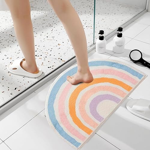 Perwteriy Tapis de Bain Arc-en-Ciel, Tapis de Bain Absorbant 20x31, 5 Pouces, Salle Demi-Ronde, en Polyester avec Support sans Glissement, décoratif pour la Salle Arc-en-Ciel - Nail Gallerys