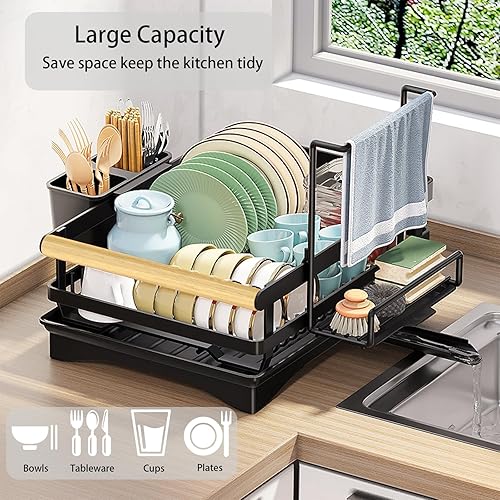 Yawinhe Egoutoire Vaisselle Cuisine, avec Porte-ustensiles et Bac d'égouttement, avec Bec de Drainage Pivotant Séchoir Rangement, avec Seau à Couverts, Blanc - Nail Gallerys
