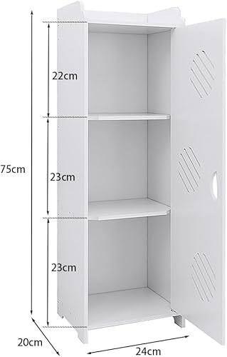 LANTUS Petit Meuble de Rangement pour Toilettes, Support pour Papiers Toilettes, Colonne, Armoire de Salle de Bain, Placard, Étagère Réglable,24 * 20 * 75cm -Blanc - Nail Gallerys
