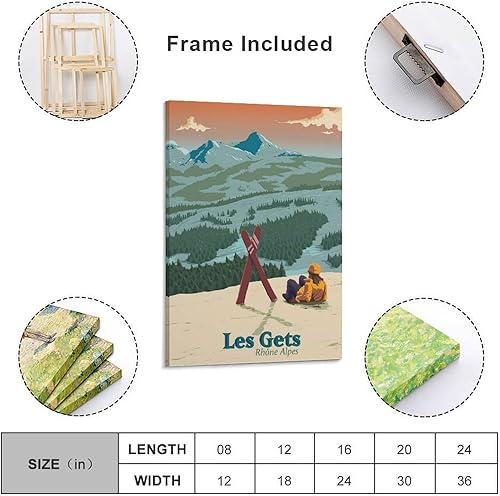 WLQZFRWV Les Gets - Poster sur toile des Alpes françaises - Décoration de chambre à coucher, bureau, chambre - Cadeau - 30 x 45 cm - Nail Gallerys