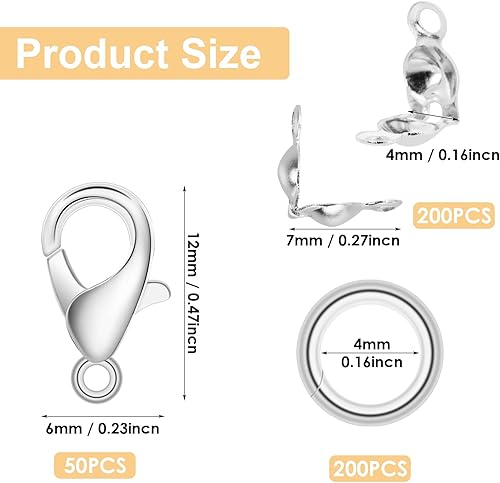 Grevosea Lot de 450 accessoires pour fabrication de bijoux comprenant 200 embouts de perles, 200 connecteurs ouverts et 50 fermoirs mousquetons pour bracelets, colliers, bijoux et travaux manuels - Nail Gallerys