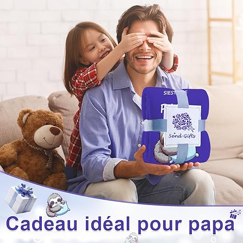 tiosggd Cadeau Anniversaire Papa, Cadeau Fete des Peres, Cadeau Papa Cadeau Papy, Plaid Couverture Bleue Paresseux Polaire pour Papa Papy, Idee Original Cadeaux pour Meilleur Papa Homme(157 * 132cm) - Nail Gallerys