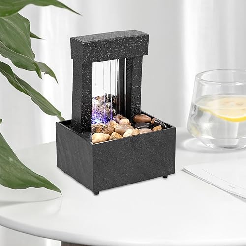 Fontaine à eau de bureau, fontaine à eau relaxante, Feng Shui, lumière LED, atmosphère, soulagement du stress, décoration d'intérieur, 20,3 x 15,2 cm, noir, 1 pièce, facile à utiliser et à entretenir - Nail Gallerys