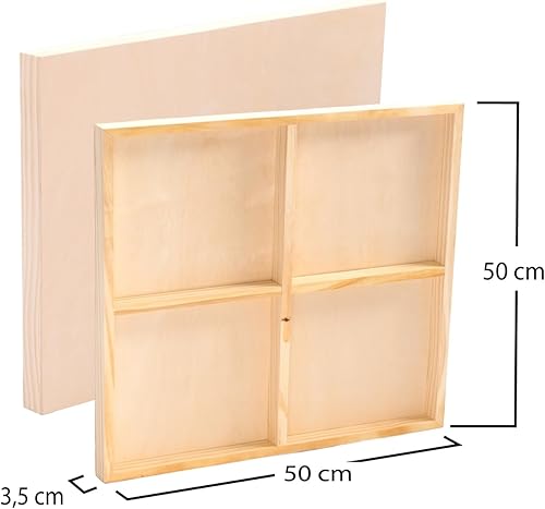 2x FOND DE PEINTURE EN BOIS 50x50 cm | Bois de bouleau naturel | Profondeur 3,8 cm | Tableau de peinture, fond de peinture en bois, toile en bois de bouleau, cadre pour peindre, artisanat de bricolage - Nail Gallerys