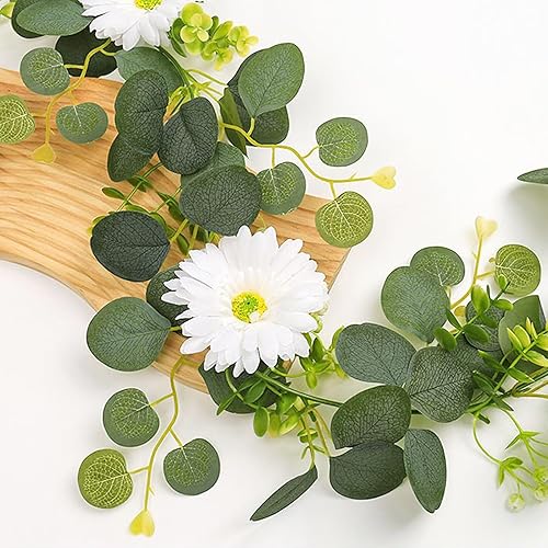 Marooma Lot de 2 Guirlandes de Marguerites Artificielles, Fleurs de Marguerites Blanches de Printemps, Guirlandes de Feuilles D'eucalyptus Artificielles de 180 Cm de Long - Nail Gallerys
