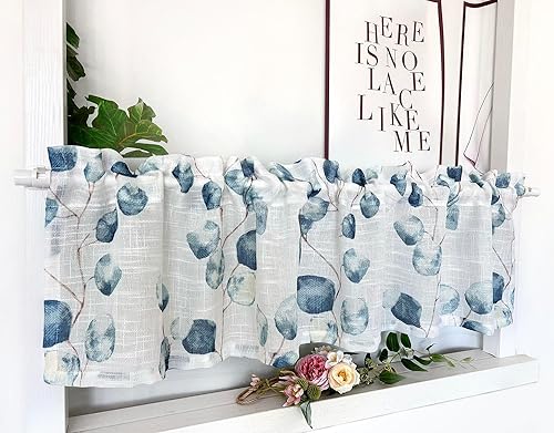 Daliena Rideau brise-bise aspect lin avec motif feuilles - Semi-transparent - Rideau de bistrot - Rideau de fenêtre moderne pour chambre d'enfant et cuisine - (l x H 120 x 30 cm) - Vert - 1 pièce - Nail Gallerys