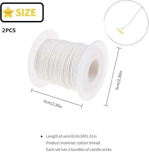 YOUYIKE Mèche de Bougie Coton,2 Rouleau Mèche de Bougie en Coton Tressé, 61M Mèche de Bougie Naturelle Coton,Meche Ronde Bougie,pour Lampes à Huile et Bougies,la Fabrication de Bougies Bricolage - Nail Gallerys