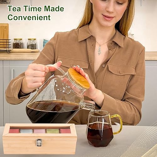Boîte à Thé en Bambou 5 Compartiments, Boîte de Rangement Pratique pour Les Sachets de Thé, Coffret Sachets Thé avec Petite Fenêtre, Boîte Sachets de Thé 30 * 10 * 9cm - Nail Gallerys