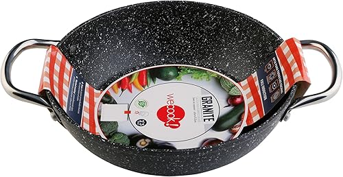WECOOK! - Casserole basse en aluminium forgé 24 cm | Antiadhésive écologique sans PFOA | Full induction pour toutes les cuisines | Poignées en acier inoxydable, noir tacheté, acier inoxydable - Nail Gallerys