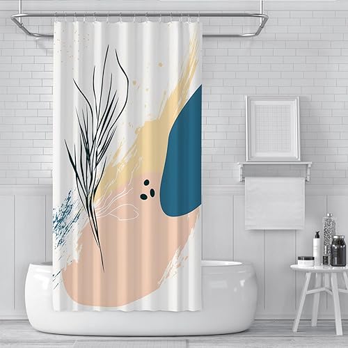 FEIPUHOME Art Minimalisme Nordique Rideaux de Douche Botanique Géométrique Coloré Ensembles de Rideaux de Bain avec Crochets en Plastique Tissu imperméable Lavable 120 x 200 cm - Nail Gallerys