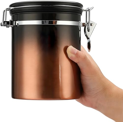 Home Bay Boîte à café hermétique - Bocal à café en acier inoxydable avec couvercle de suivi de la date - dégradé noir à cuivre (1200 ml) (1500 ml) - Nail Gallerys