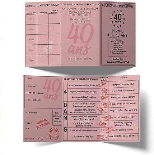 Maelsa® Permis des 50 ans humoristique Permis de conduire idée cadeau fête d’anniversaire ou évènement marquant Personnalisable Dimensions : 14,5 x 20,5 cm Matière : carton rose. Quantité : 1 - Nail Gallerys