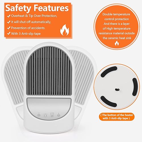 Dreamhigh® Radiateur Soufflant Céramique 1200W, Chauffage D'appoint, Protection contre les surchauffes et Anti-renversement, Radiateur Electrique pour bureau, chambre, Salle de Bain - Nail Gallerys