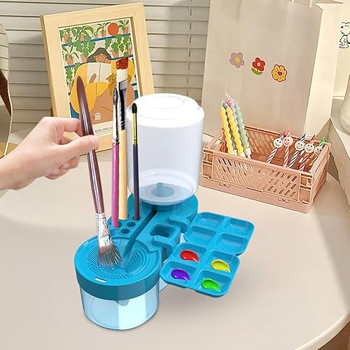 Nettoyeur de pinceaux 5 en 1 pour peinture - Cycle d'eau - Rinçage de pinceaux 5 en 1 avec drain - Fournitures artistiques avec support de pinceau - Outils de peinture lavables multifonctionnels pour - Nail Gallerys