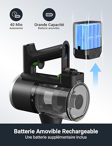 EUREKA NEC370 Aspirateur Balai sans Fil, Aspirateur sans Fil 300W, Aspiration de 90AW, Balai Aspirateur avec 2 Batteries Amovibles, Autonomie de 40x2 Min pour Sols Durs, Tapis et Poils d'animaux - Nail Gallerys