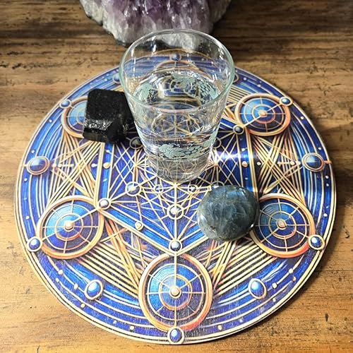 Chrizeltia® | Support Énergétique Métatron Bleu en Bois Naturel 25cm | Recharge et Purification puissante pour Pierres, Cristaux, Bijoux, Pendules | Activé Énergétiquement | Protection & Harmonie - Nail Gallerys