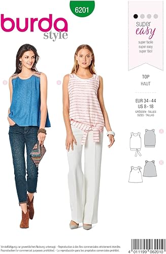 Patron Burda 6201 Top trapèze femme col rond avec ou sans ceinture ruban - du 36 au 46 - Nail Gallerys