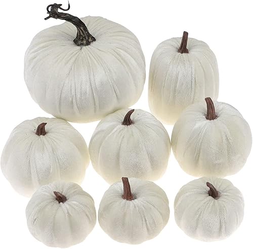 Gresorth 8pcs Assorti Taille Faux Fait à la Main Orange Velours Citrouille Artificiel Automne Moisson Halloween Décoration Maison Cuisine - Nail Gallerys