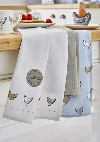 Cooksmart Lot de 3 torchons Farmers Kitchen, Coton, Bleu, 45 x 65cm - Nail Gallerys