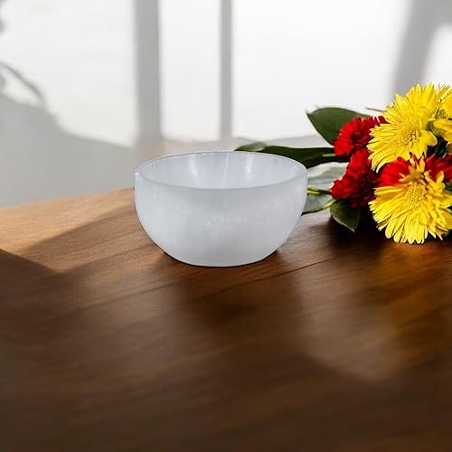 LANDSTER Bol en sélénite en verre pour bijoux, pierres de guérison et décoration de la maison | Bol en sélénite pour nettoyage et méditation | Assiette décorative en verre de 8 cm - Nail Gallerys