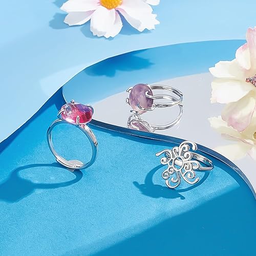 PH PandaHall 3 Styles Bagues Vierges bases de Bague en Argent Sterling 925, Montures Cabochons Bagues Réglables en Argent pour la Fabrication de Bijoux Mariage Fête des Mères - Nail Gallerys
