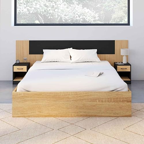 IDMarket - Tête de lit sur Pied avec chevets modulables SAPA pour lit 140, 160 ou 180 cm Bois et Noir - Nail Gallerys
