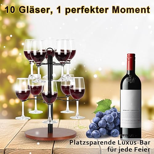 JUJOYBD Tour pour 10 verres, arbre de service à 2 niveaux pour verres à vin, verres à apérol et verres à cocktail, porte-gobelets avec base en bois pour fêtes, vacances et événements en plein air - Nail Gallerys