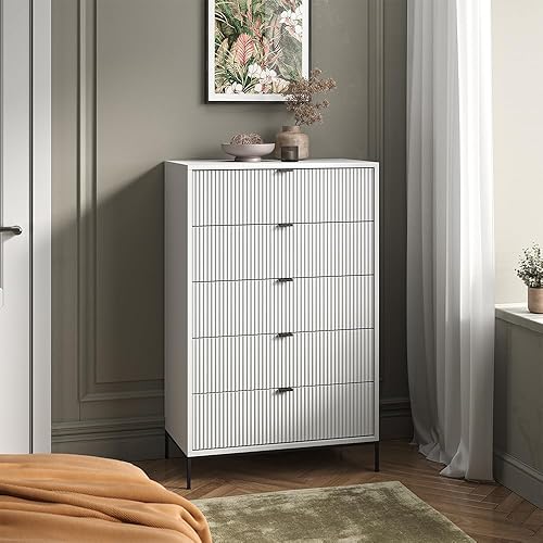 Vicco Commode Eliza, Blanc, 76 x 120 cm avec 5 tiroirs - Nail Gallerys