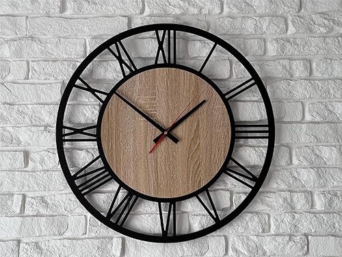 ELVIS Horloge murale en bois de 50 cm en chêne sonoma cadran en bois noir mouvement à quartz silencieux rétro style loft - Nail Gallerys
