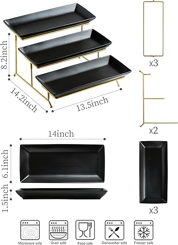 LYEOBOH Ensemble de grands plateaux de service à 3 niveaux avec support pliable et robuste, plateau de service à étages de pour apéritifs, fruits, desserts et cupcakes, blanc - Nail Gallerys