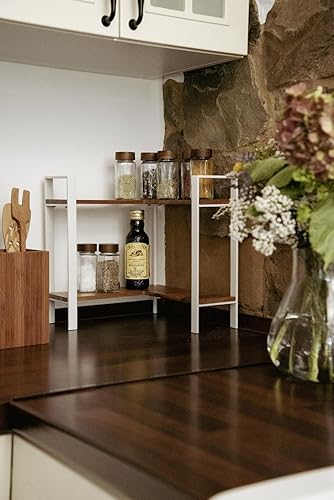 WENKO Étagère d'angle Cuisine Mod. Louisa | Rangement Pratique avec 2 étagères en Bois d'acacia et Cadre en métal | Dimensions (l x h x p) 30 x 33 x 30 cm | Couleur Blanche - Nail Gallerys