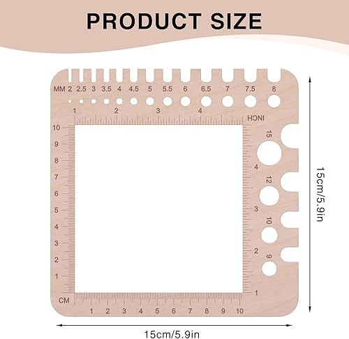 Knitting Needle Gauge - Règle pour chaussettes - Pour aiguilles à crochet - Carte de contrôle carrée en bois - Outil de mesure du degré de tricot - Épaisseur du fil : 15 x 15 cm - Nail Gallerys